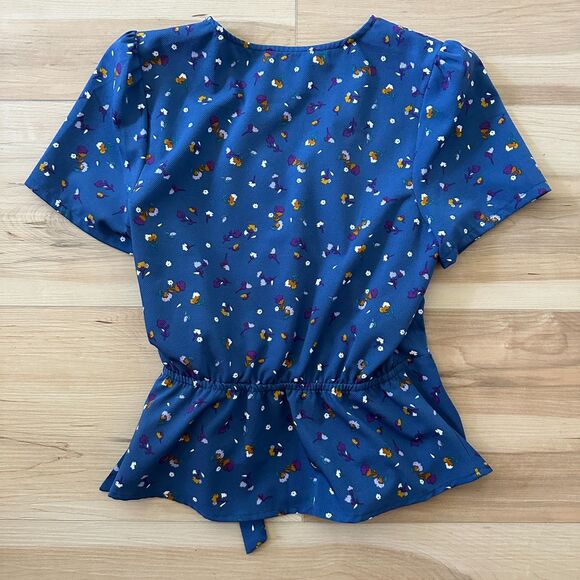 Chriselle‎ Lim Collection Womens Wren Floral Print Wrap Top Blue Size Small - Picture 5 of 6